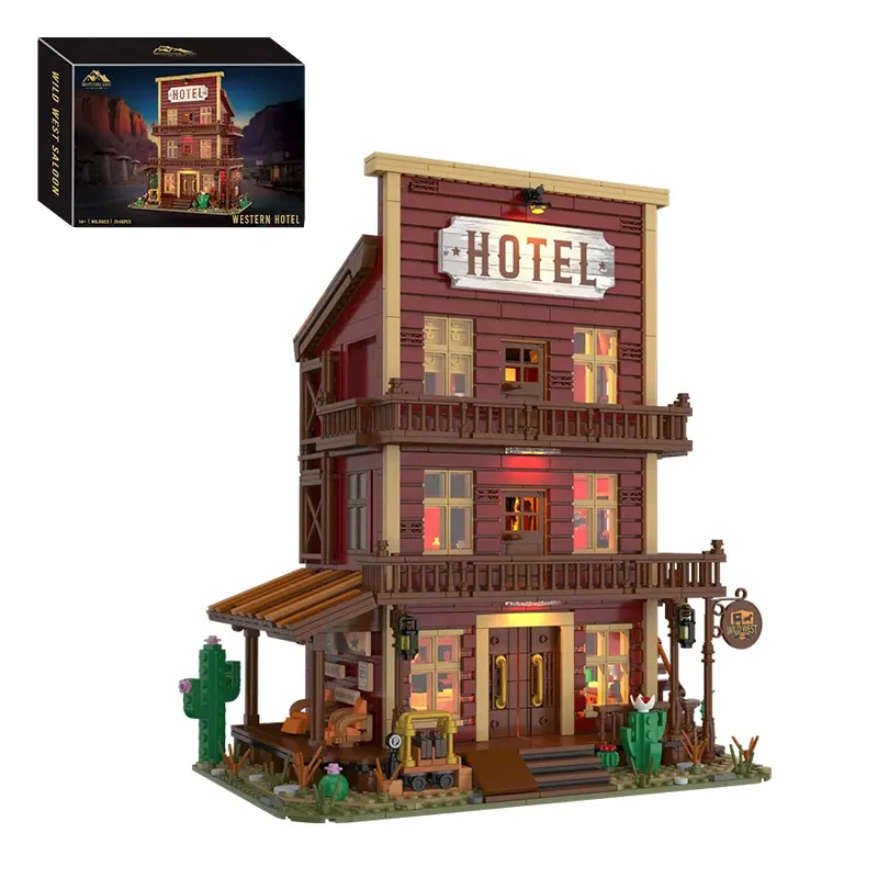 2146PCS Western Grand Hotel Bouwstenen Set Street View Wild Western Cowboyed Tvern Bar Huis Modulair Model Speelgoed Kinderen Gift - afbeelding 2
