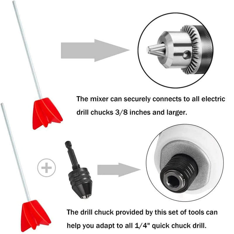 2X Paint Mixer & Epoxy Mixer Attachment With 1/4Inch Hex Shank Drill Chuck For Mixes Epoxy Resin,Latex,Oil Paints