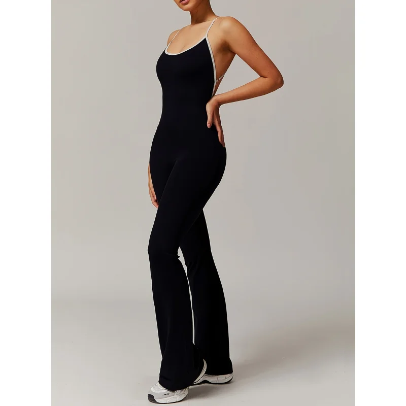 Women's High Waist Cross Back Bodysuit with Bellars Suit - Full-Body Tummy Control Jumpsuit, Solid Color Tight One-Piece for view 4