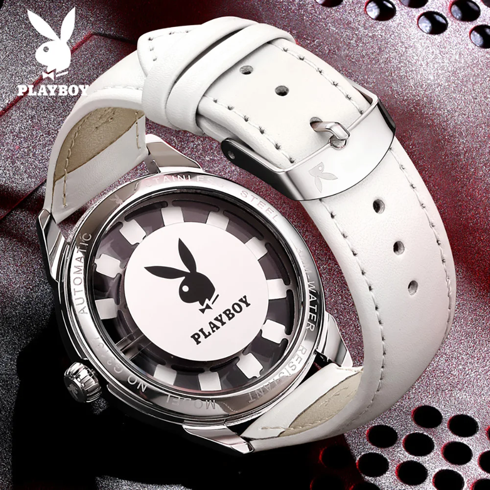 PLAYBOY 3137 Brand original authentic watches for man luxury Gift Box Belt hollow dial quartz men's watch