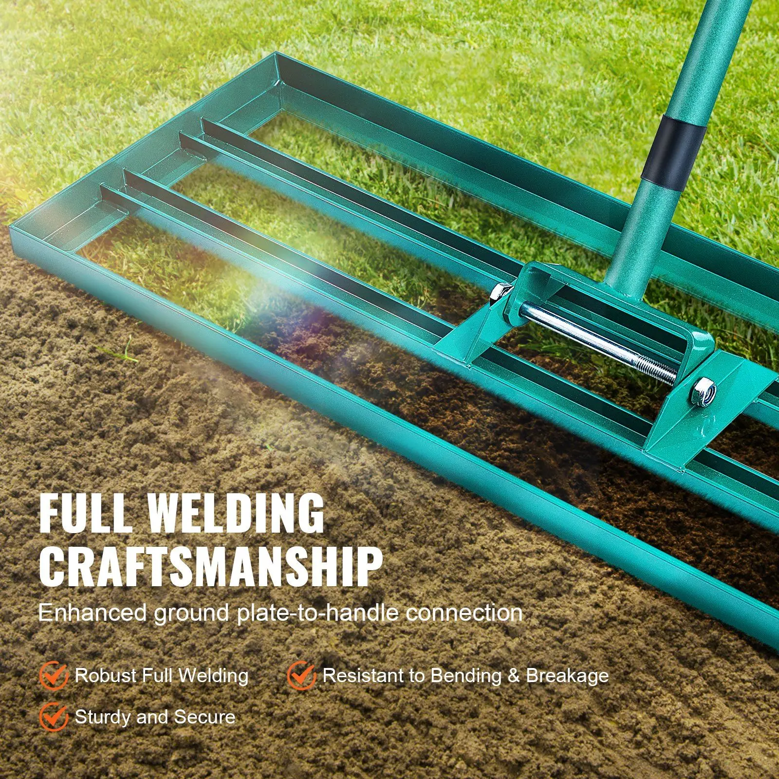 Rastrillo nivelador de césped de 30x10 pulgadas con mango de acero de 78 ", nivelador de patio resistente para jardín, campo de golf y mantenimiento de terreno agrícola