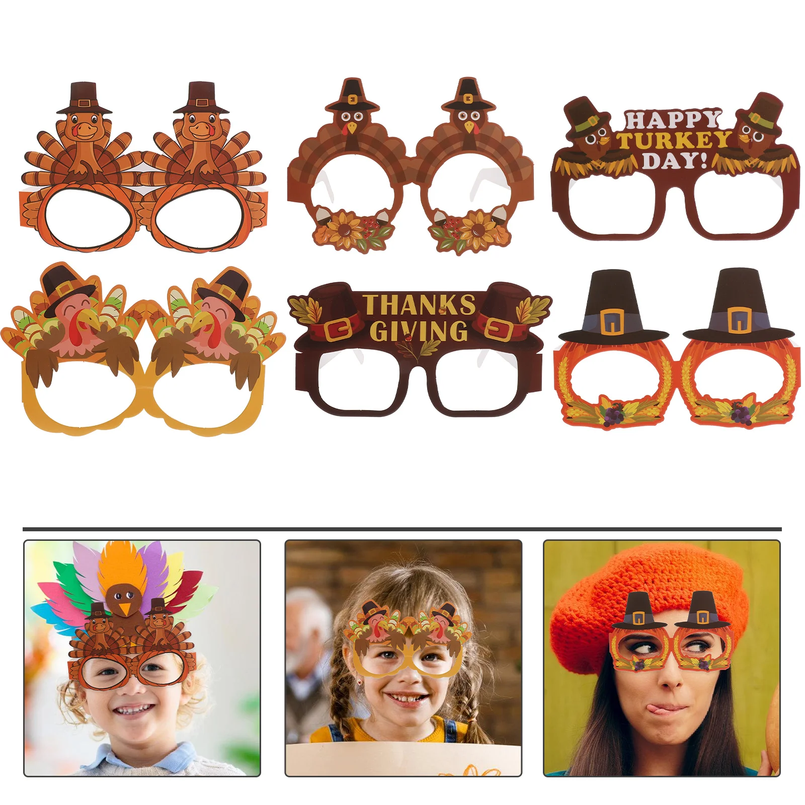 6 Pcs Thanksgiving Glasses Frames Reliable Party Decor Eyeglasses Accessories Delicate Props Ornament Eyewear