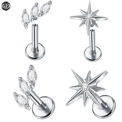 1Pc Titanium Zircon Flower Star Rook Helix Stud Tragus Cartilage Earring Internal Thread Lobe Labret Piercing Jewelry 16G