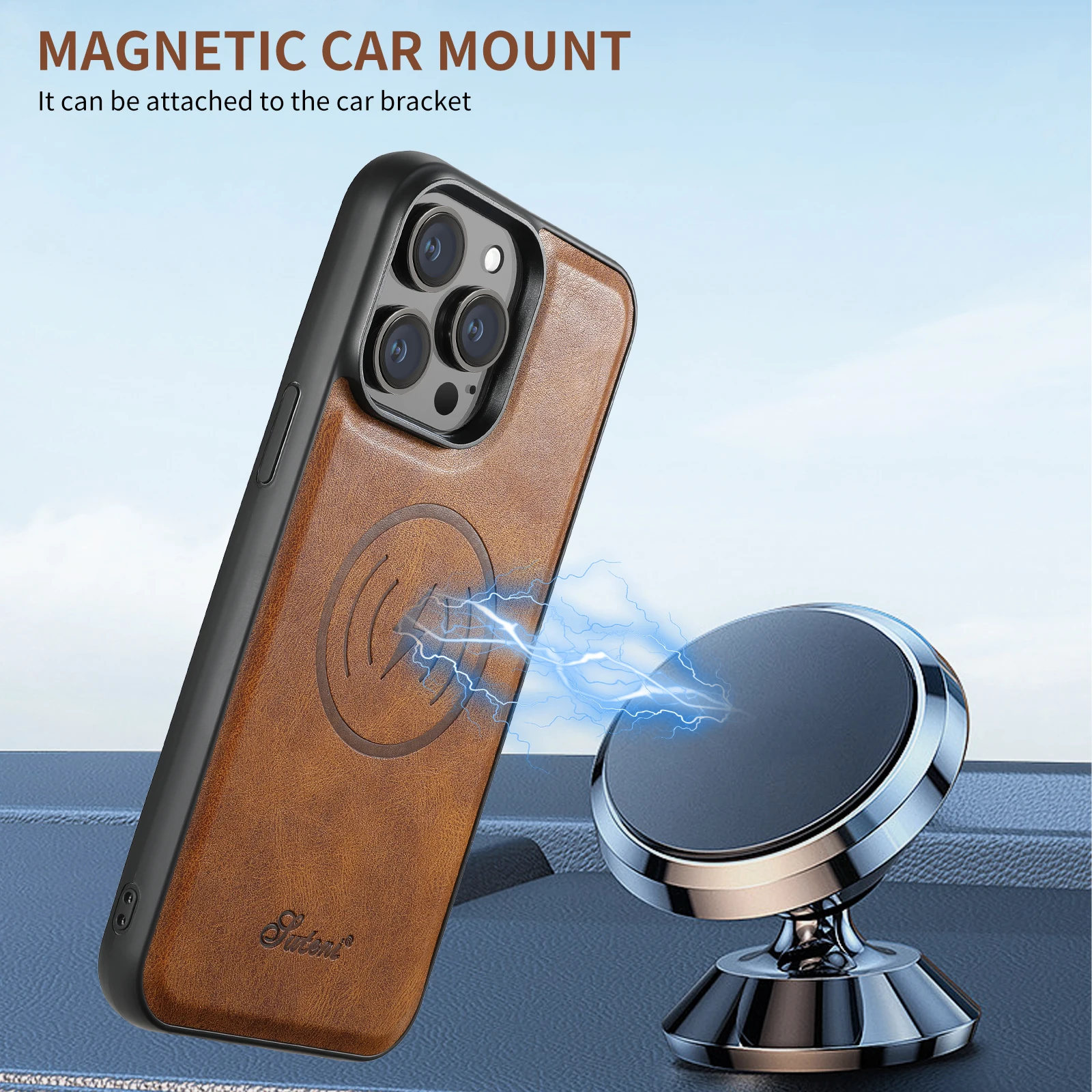 SUTENI Compatible Wireless Charging Phone Case Card Holder Leather Magnetic Wallet for Men For iPhone 12 13 14 16 ProMax 15Plus