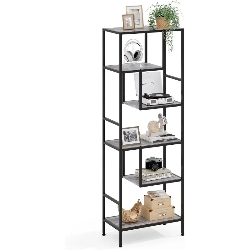 

LINSY HOME Bookshelf 5 Tier Wood and Metal Book Shelf 68 Inches Display Tall Bookcase Open Display Shelves