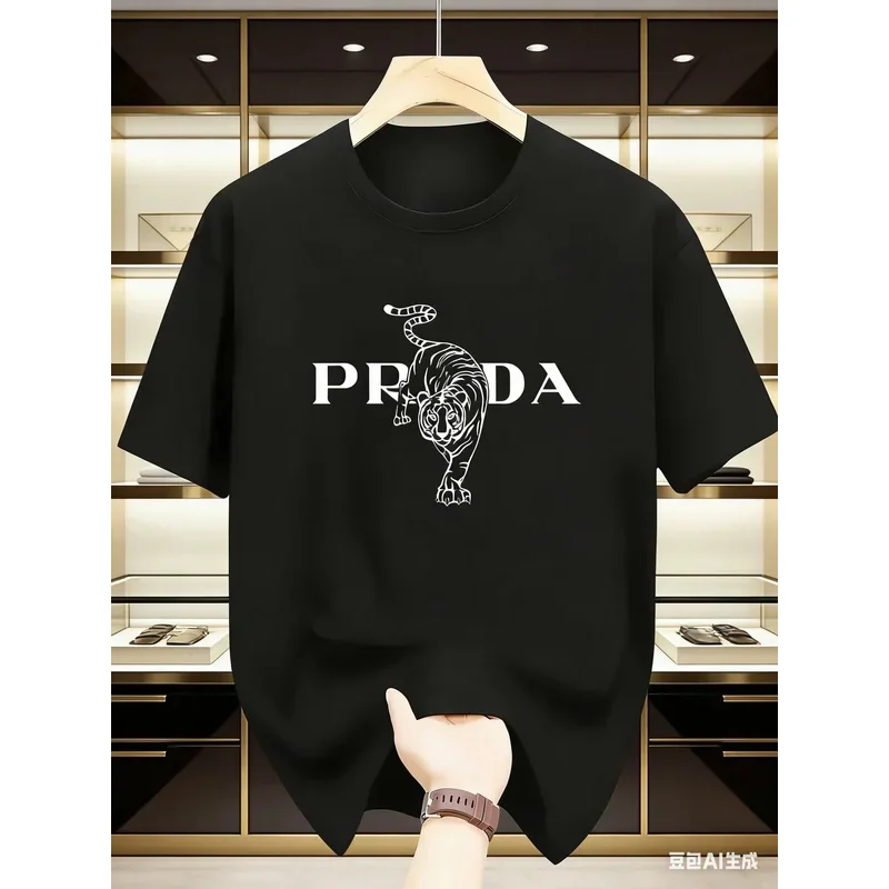 2025 Men's Luxury Graphic Print T-shirt Black White Contrast Short Sleeve Breathable  Summer Fashion Top