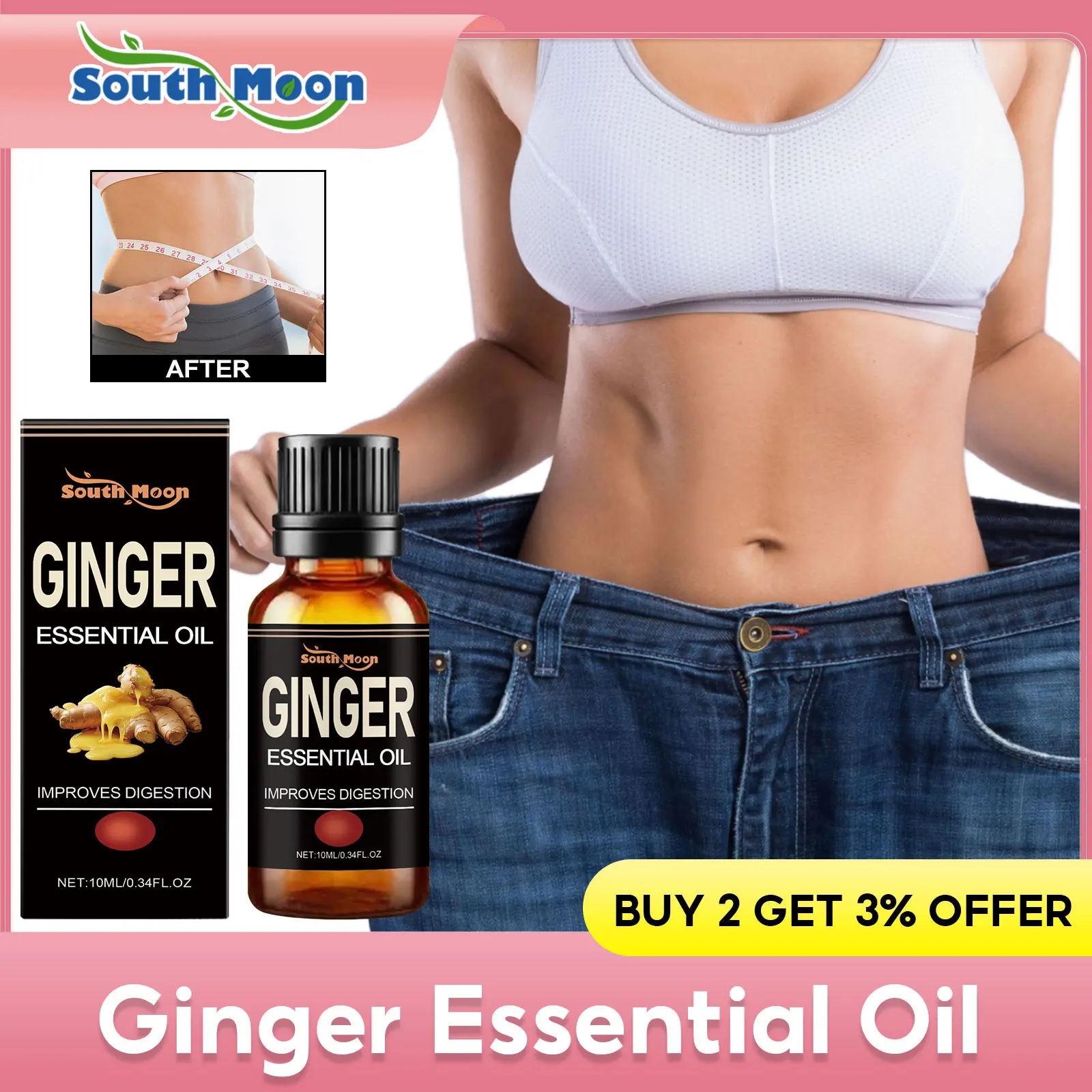 Ginger Slimming Oil Belly Fat Burner Improve Stomach Promote Digestion Prevent Fat Accumulation Firming Body Anti Cellulite Oil