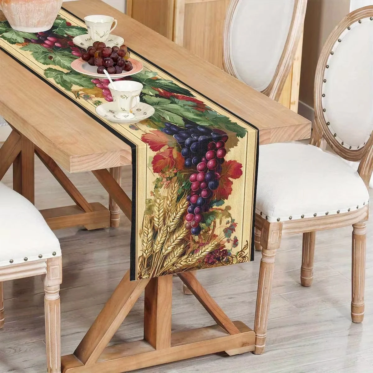 Vintage grape wheat table flag,linen material home decoration,waterproof stain resistant，dining table,kitchens,party decorations