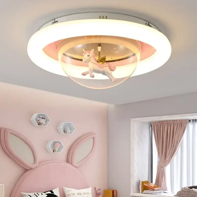 

SANDYHA Modern Simple Unicorn Led Ceiling Lamp Eye Protection Pink Cartoon Creative Lights for Girl Bedroom Room