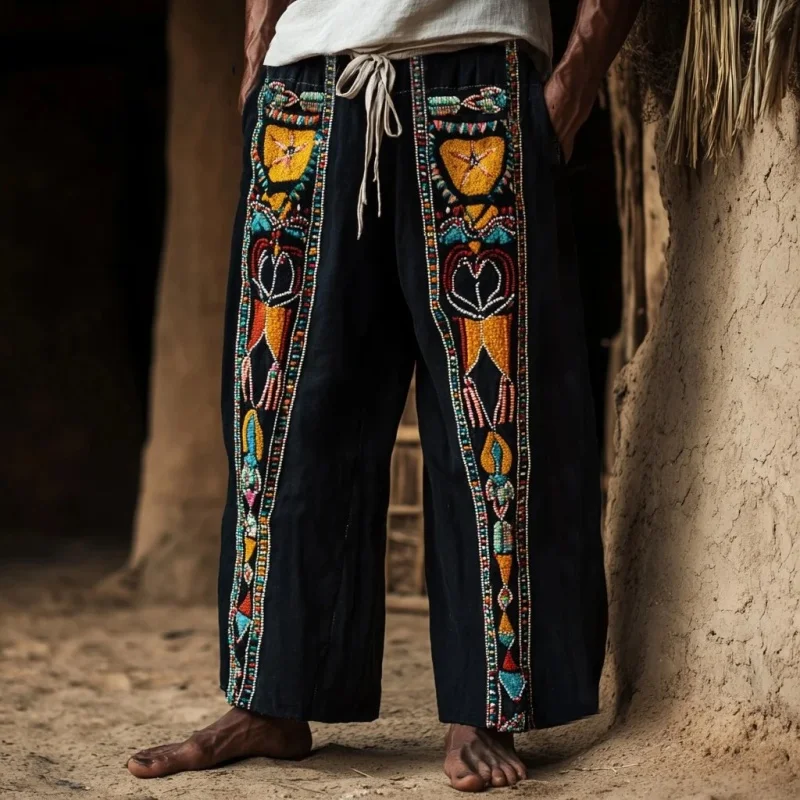 

Мужские традиционные африканские этнические полосатые тотемы с 3D принтом, осенние повседневные прямые брюки, летние пляжные брюки S-5XL