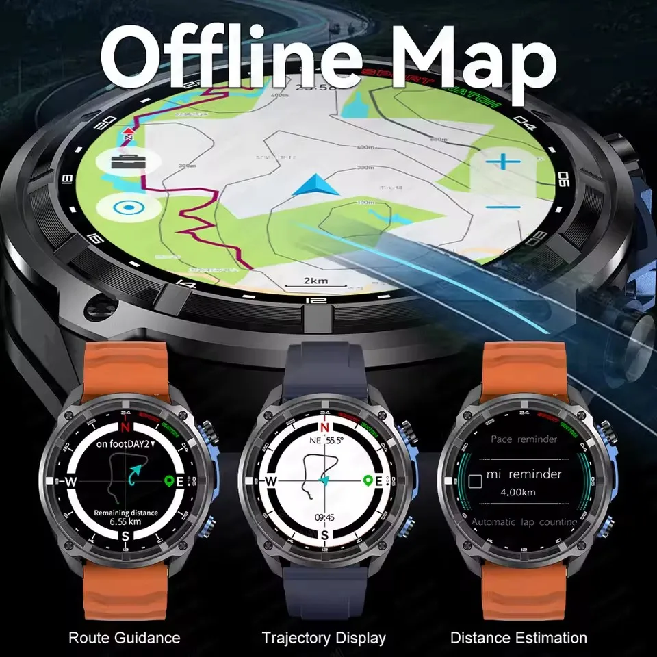 Смарт-часы с GPS для мужчин, 4 ГБ, локальная память, 466*466 AMOLED, Bluetooth-вызовы, спортивные, 860 мАч, компас, водонепроницаемые, GPS-карта, умные часы, 2025Новинка