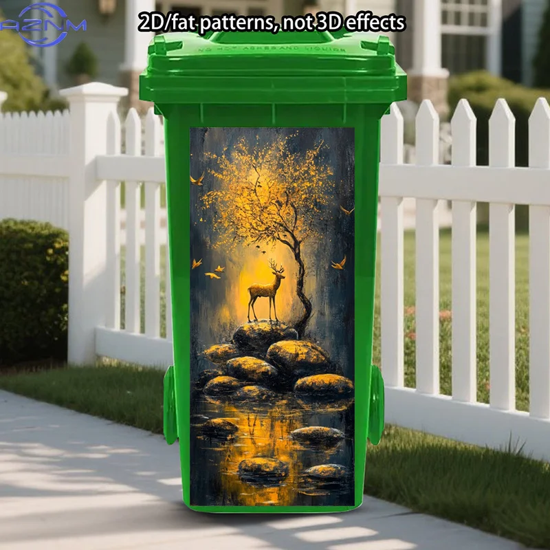 Autocollants décoratifs pour poubelle Cerf Doré, autocollants adhésifs Nature Tranquille, décalcomanie pour poubelle Paysage Serein Symbole Yang