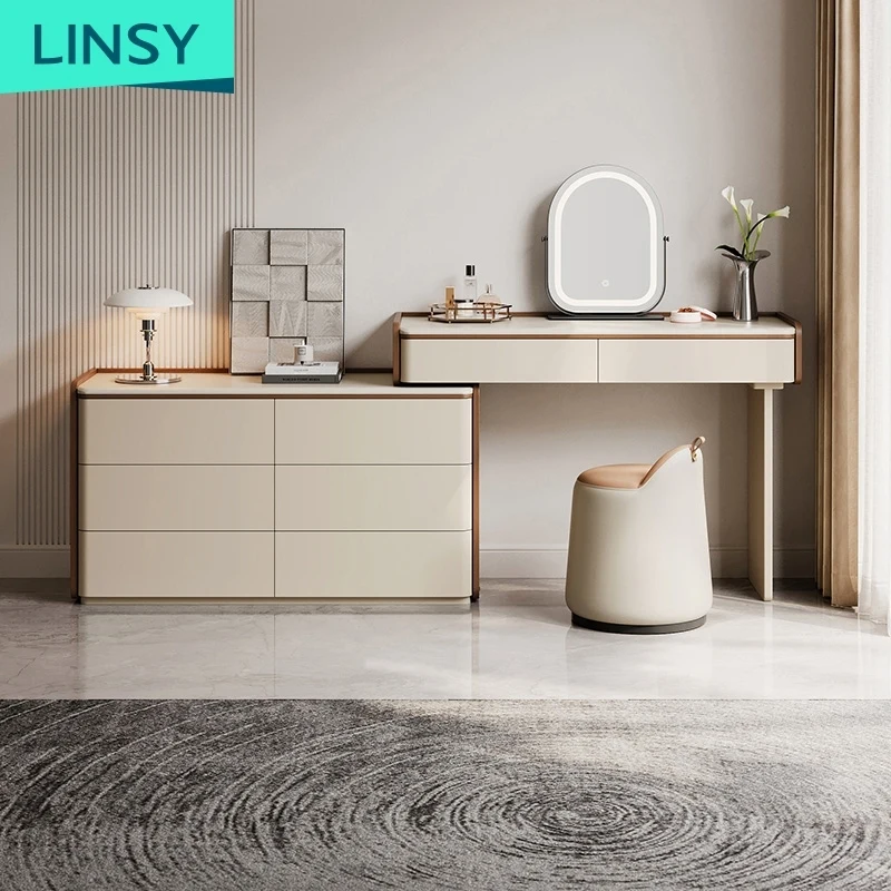 Modern Six-Drawer Dresser  Vanity with Mirror