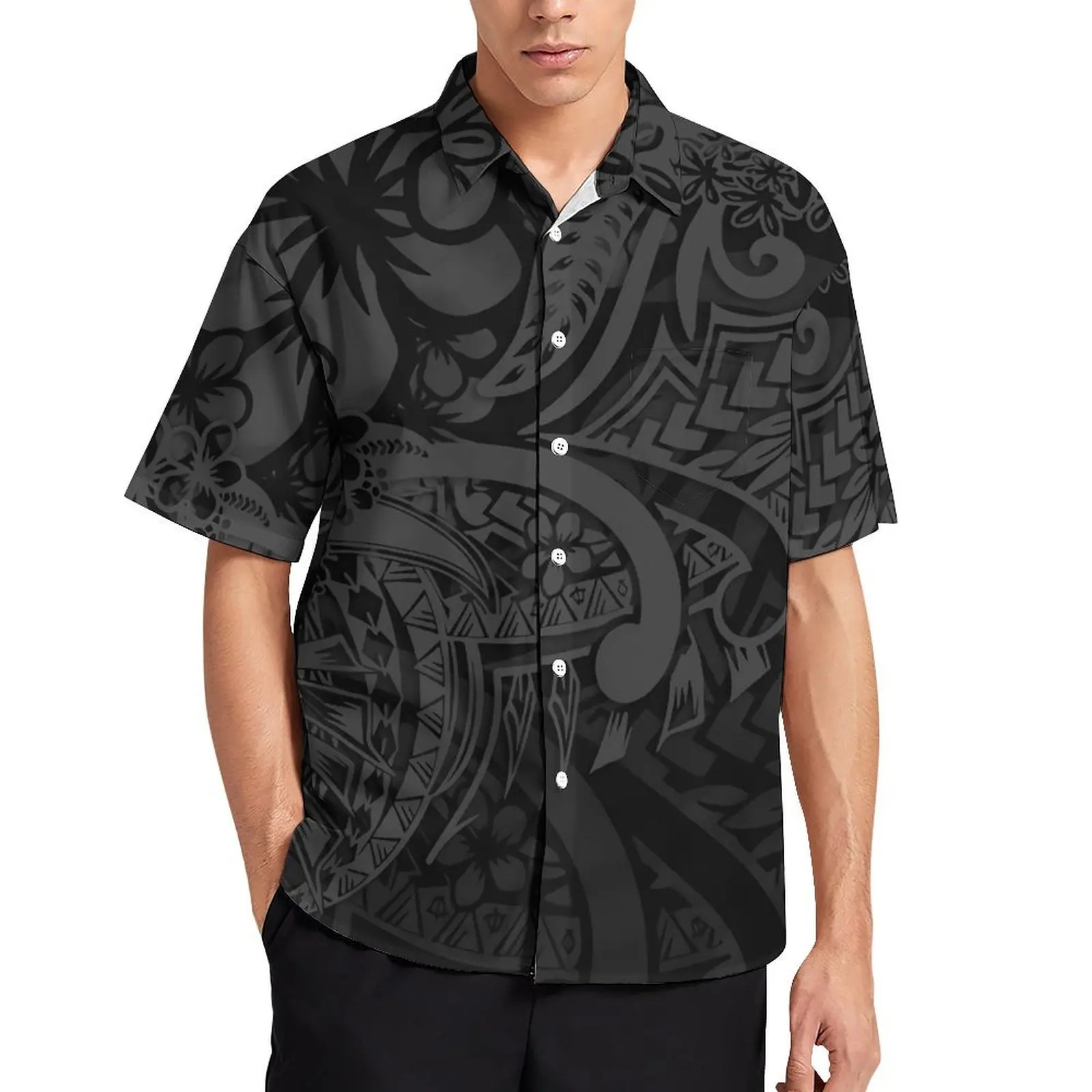 Polynesian Men\'S Shirt Hawaiian Island Tribal Ethnic Style Samoa Men\'S Summer Short Sleeve Button-Down Shirt