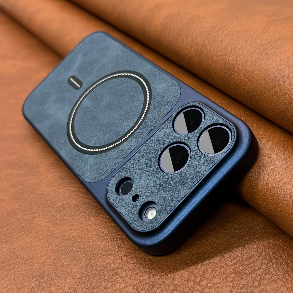 Luxuriöse Kunstleder-Handyhüllen mit Matter Oberfläche und Magnetverschluss für iPhone 13 14 15 16 17 17air Pro Max, Kompatibel mit MagSafe Kabelloser Aufladung