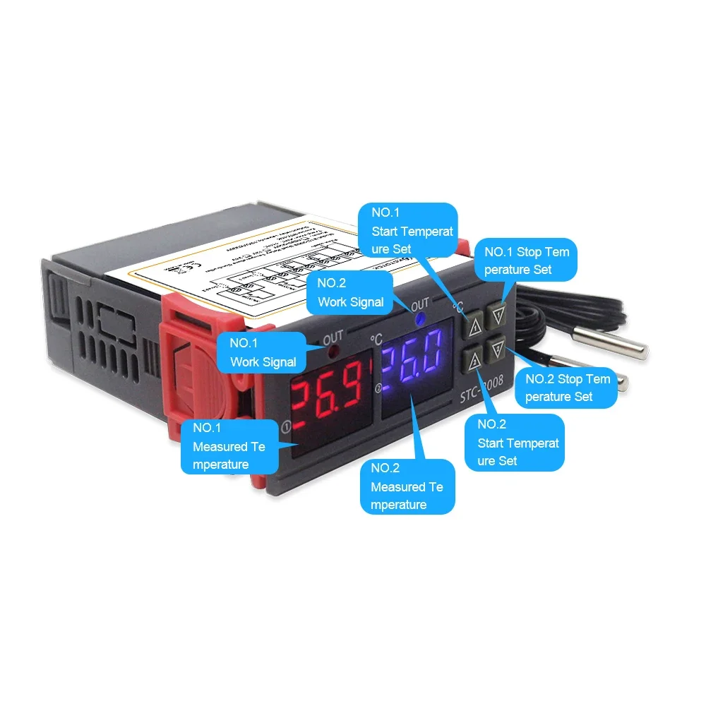 Dual Digital Temperature Controller with Two Relay Output - 12V 24V 220V Thermoregulator Thermostat - Heater Cooler