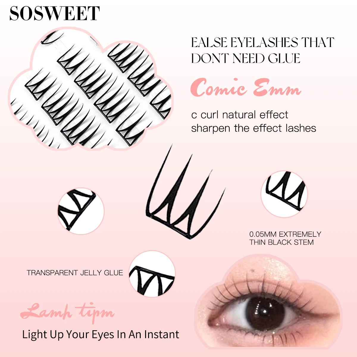 Faux-cils Ultra fins sans contact, grappes de cils naturels, sans colle, auto-adhésifs, pour débutants, usage quotidien