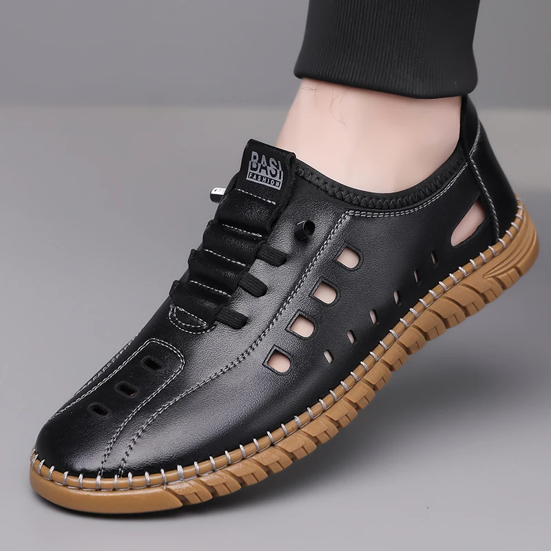 

Men's Comfortable Hollow Slip-on Loafers, Breathable Anti-slip Soft Sole Outdoor Driving Shoes-WC2516