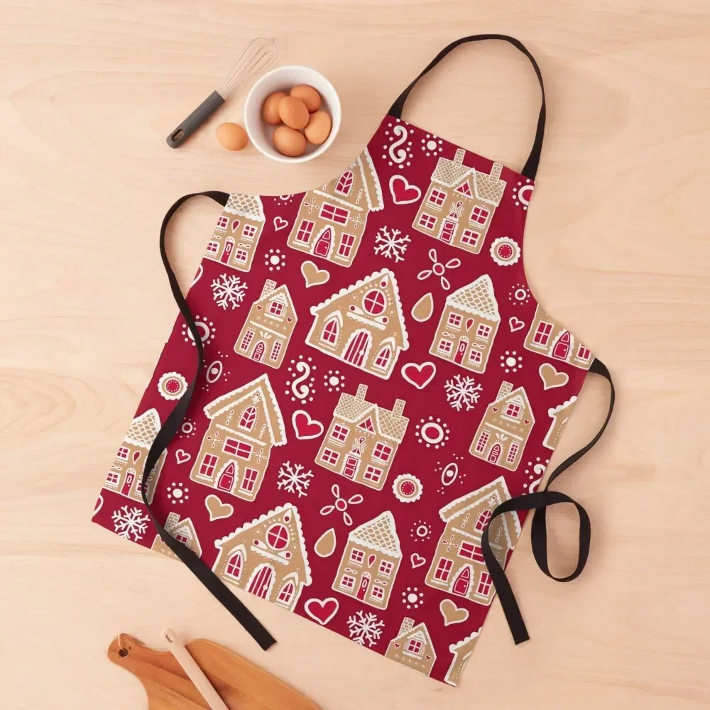 Christmas Gingerbread House Pattern Apron Kitchen Handle For Women Waterproof cleanings Apron