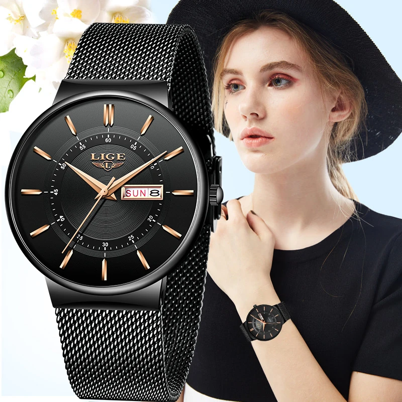 

Женские часы LIGE Fashion 2026: элегантные кварцевые наручные часы с еженедельным календарем, повседневные, роскошные, винтажные, для женщин.