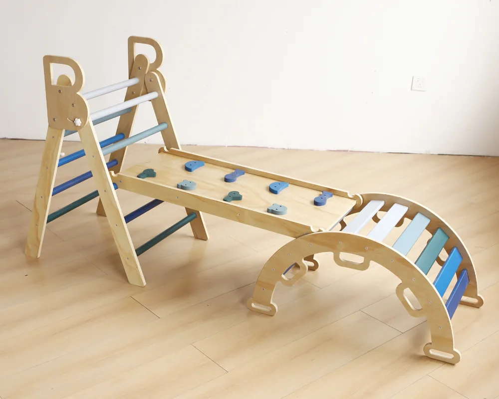 Arched Door Ladder With Sliding Ramp Foldable Toddler Climbing Toy Wooden Montessori Climbing Frame Set