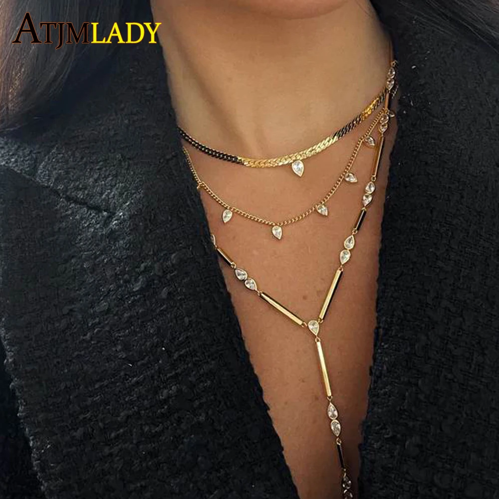 

2025 New Gold Color Plain Geometric Various Shaped Bezel CZ Plain Bar Charm Sexy Y Shaped Fashion Women Necklace Jewelry