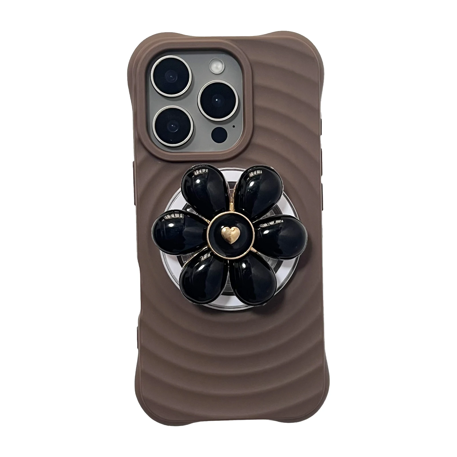 

Cute Cartoon Metal Beige Six-leaf Flower Phone Holder Grip Tok Phone Case Stand Support For iPhone17 iPhone16 Pro Max Samsung