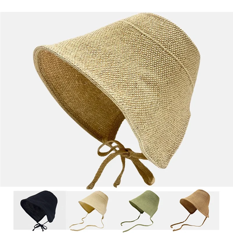 

Linen Straw Regency Bonnets Hats For Women Sun Hats Bow Beach Cap Big Wide Brim Cloche Hat Chapeau Femme Lace Up Outdoor Summer