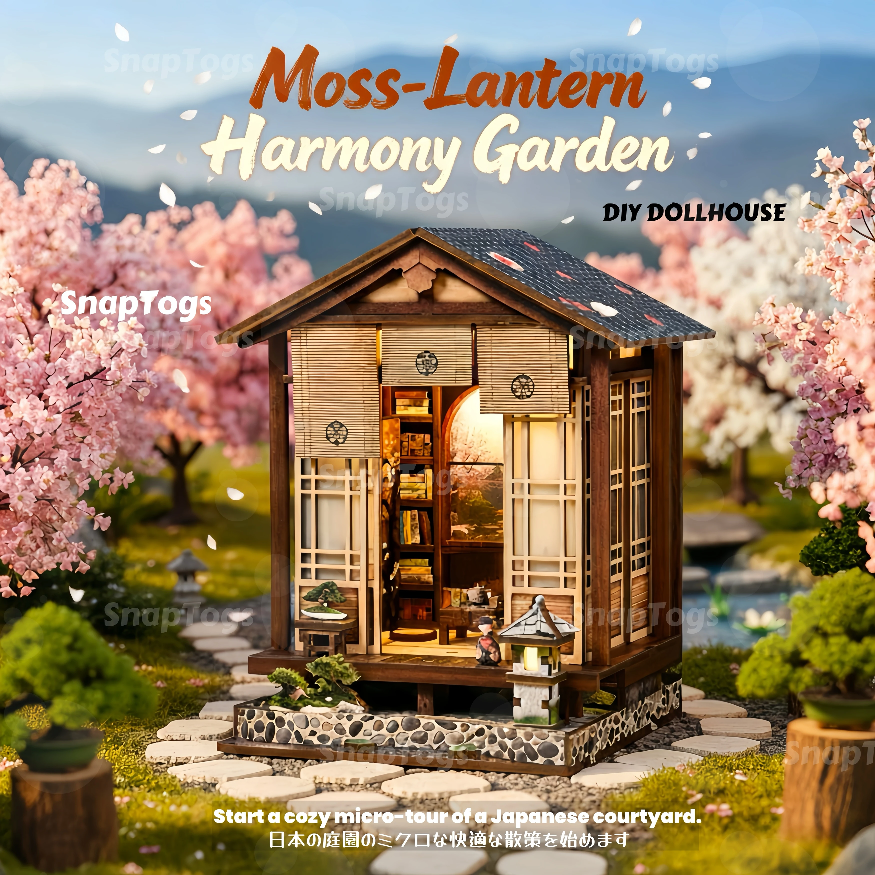 

SnapTogs Japanese-Style Courtyard Miniature House DIY Wooden Dollhouse Hand-Craft Roombox Wooden Building Blocks as Gift & Decor