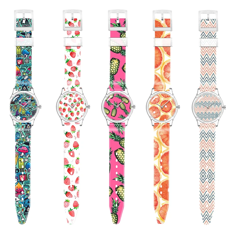 Customized Design Watch Dial and Strap Recyle Plastic PVC  Band Children Kids Wrist Watch