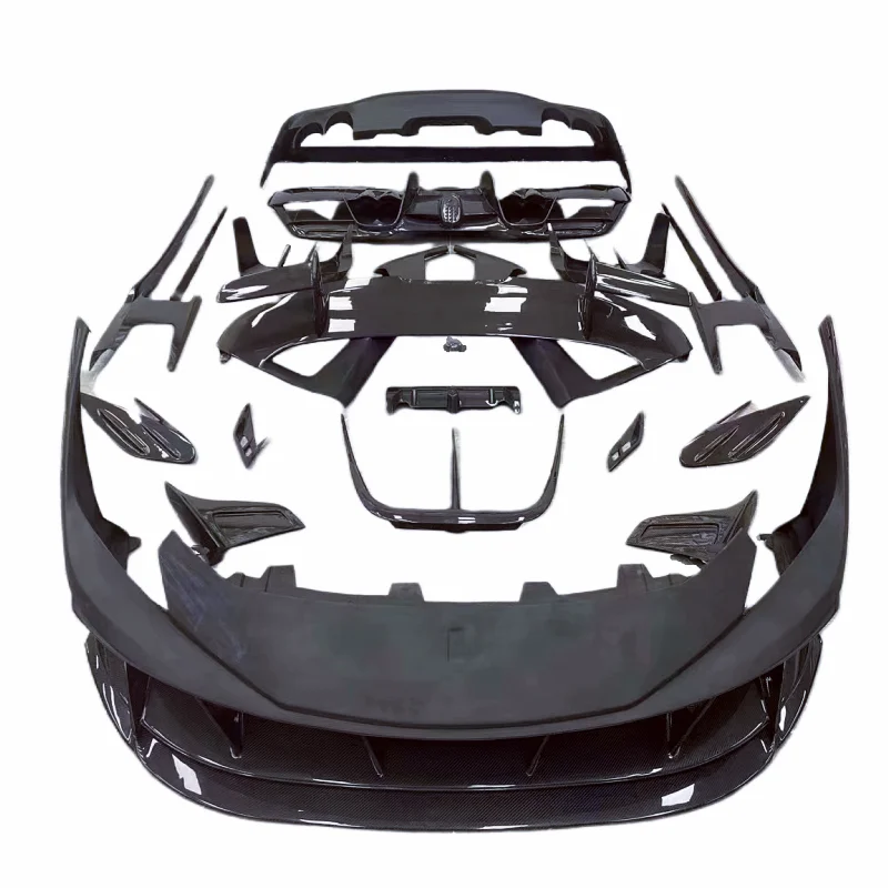 For Ferrari F8 M Style Semi Carbon Fiber Front Bumper Rear Bumper Side Skirts Rear Spoiler Body Decoration air Vents Body Kit