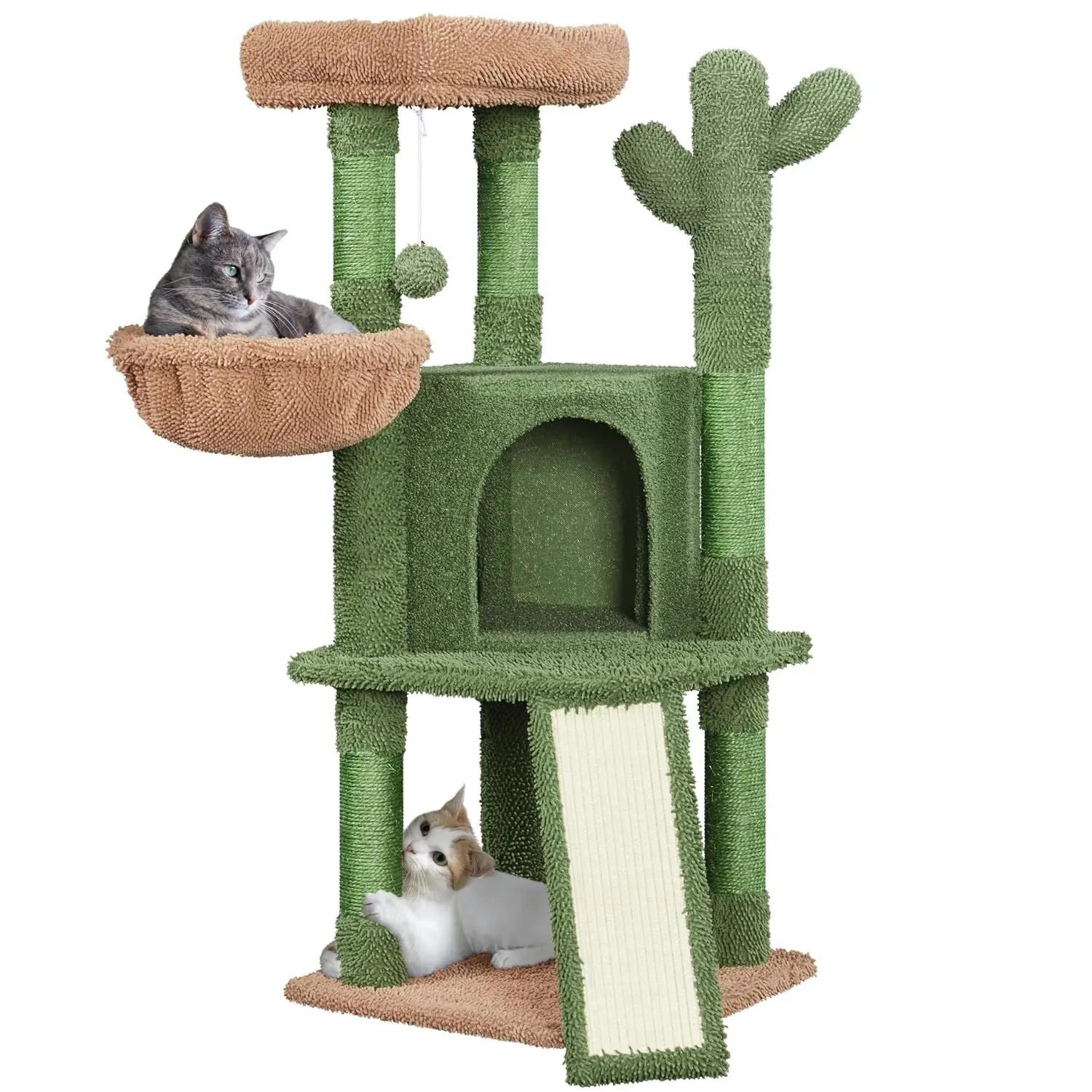 42in Green Cactus Cat Tree Tower with Scratching Posts and Condo