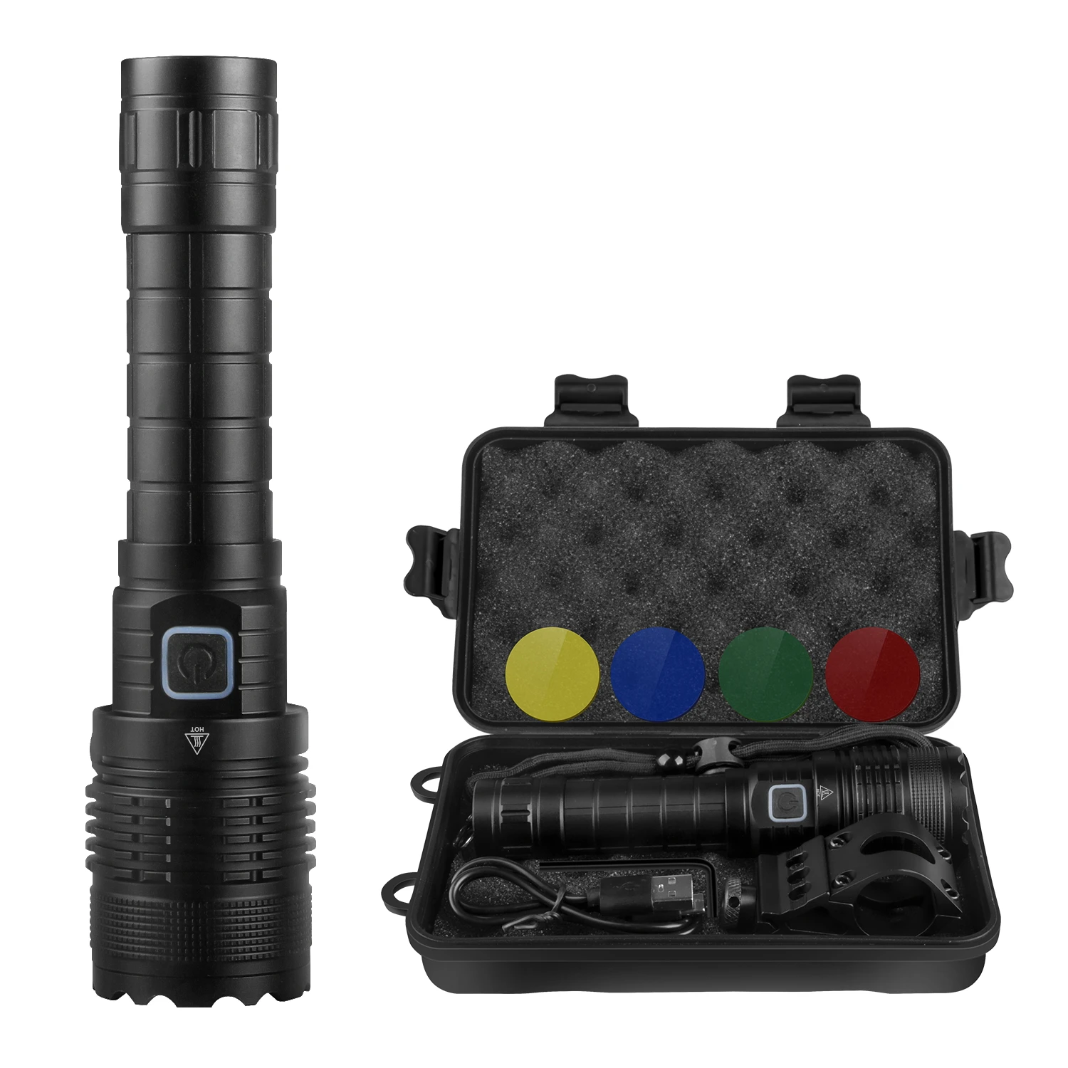 

XML-L2 LED 5Modes 1600 Lumens 5-colors Lens Light USB Rechargeable Tactical Flashlight 18650 Portable Long Distance Light