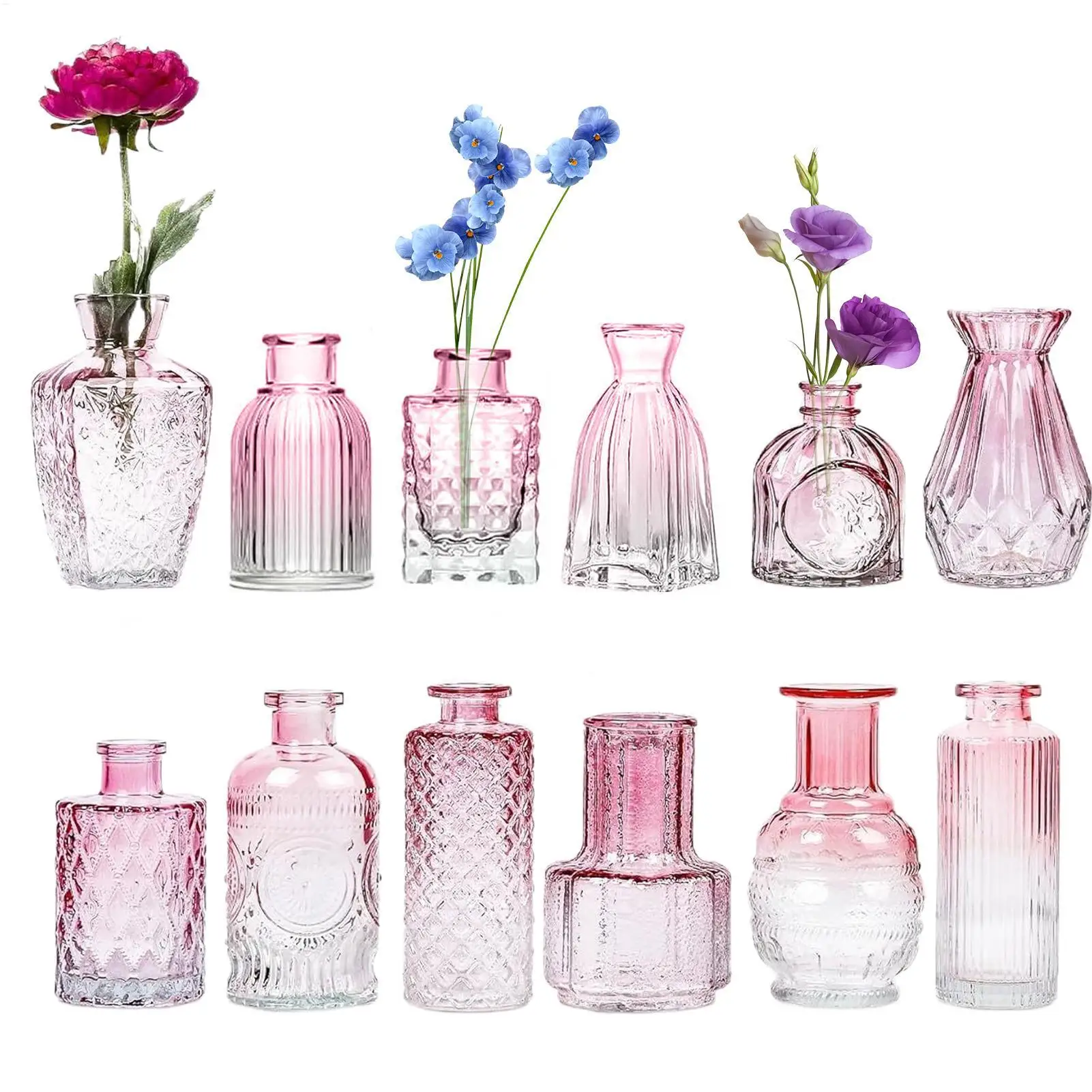 

Flower Vase Vintage Decorative Plant Holder Glass Bud Vase Set for Dining Room Living Room Kitchen Bathroom Office Farmhouse