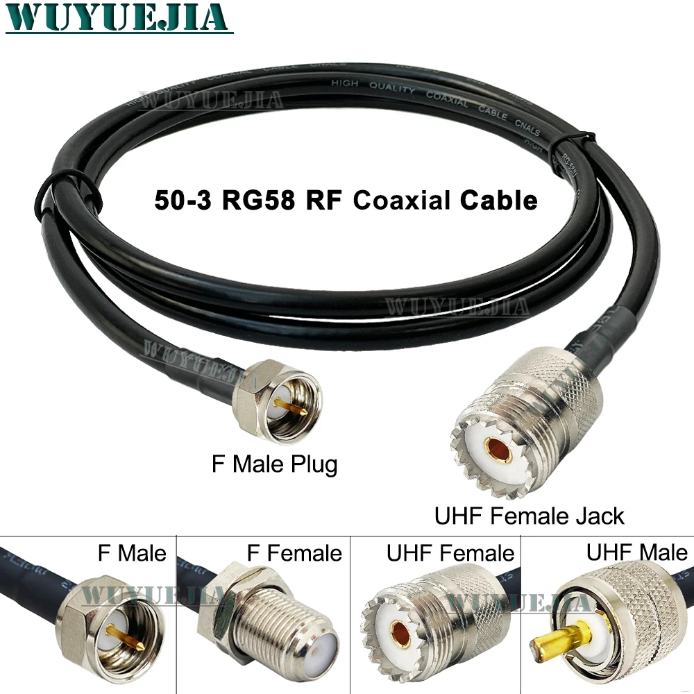 

RG58 Cable SO-239 PL259 SL16 UHF to F TV Type Male to Female Jack Connector 50 ohm RF Coaxial Extension Cord RF Pigtail Jumper