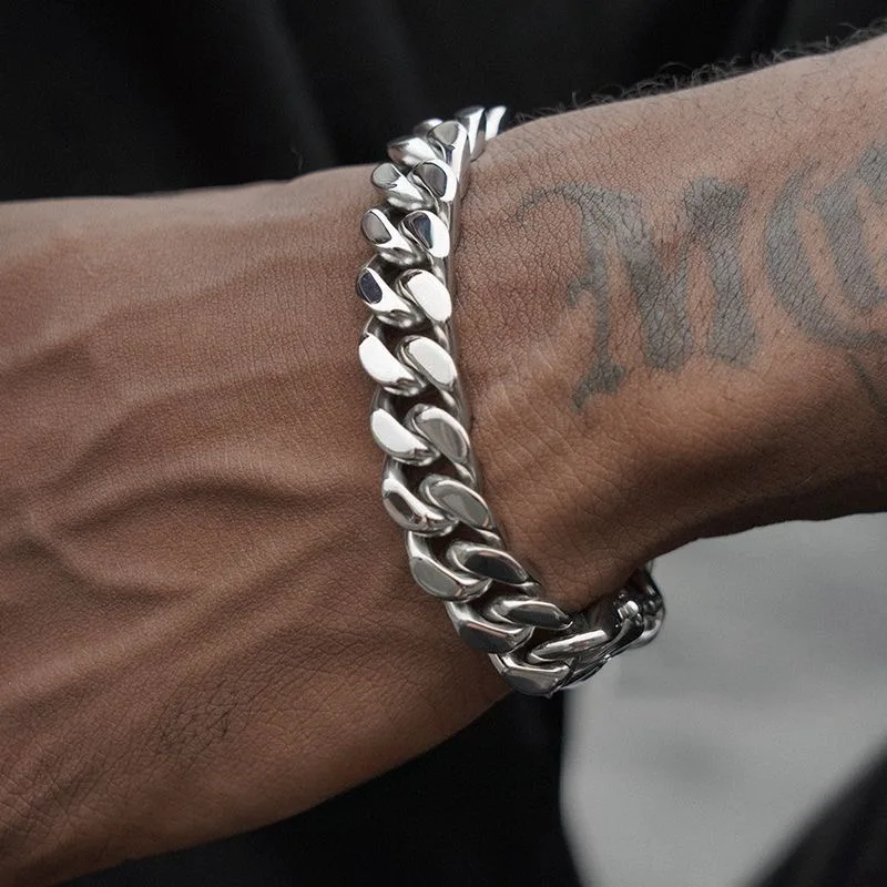 

4mm Thick Waterproof Chain Bracelet for Men Stainless Steel Cuban Chain Wristband Classic Punk Heavy Men's Jewelry Gift