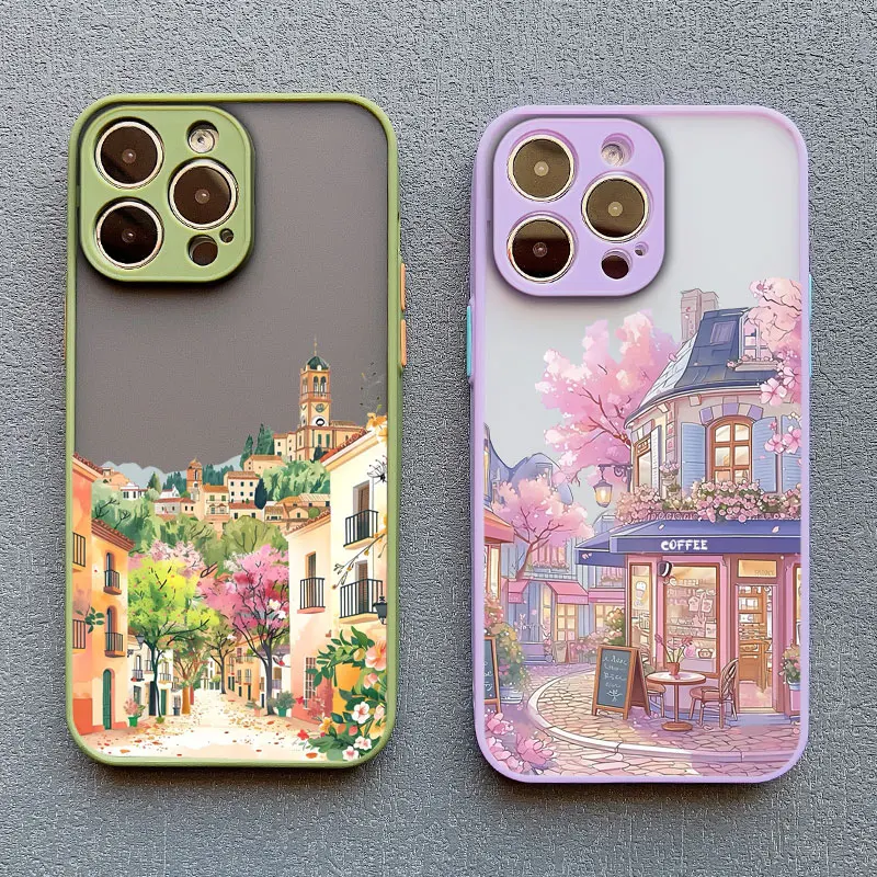 Feine Cartoon-Lila-Straßenlandschaft Handyhülle für iPhone 17 16 Pro Max Plus 15 14 13 12 11 Pro Max Mini XR XS X 7 8 Plus Rückseite – Detail 10