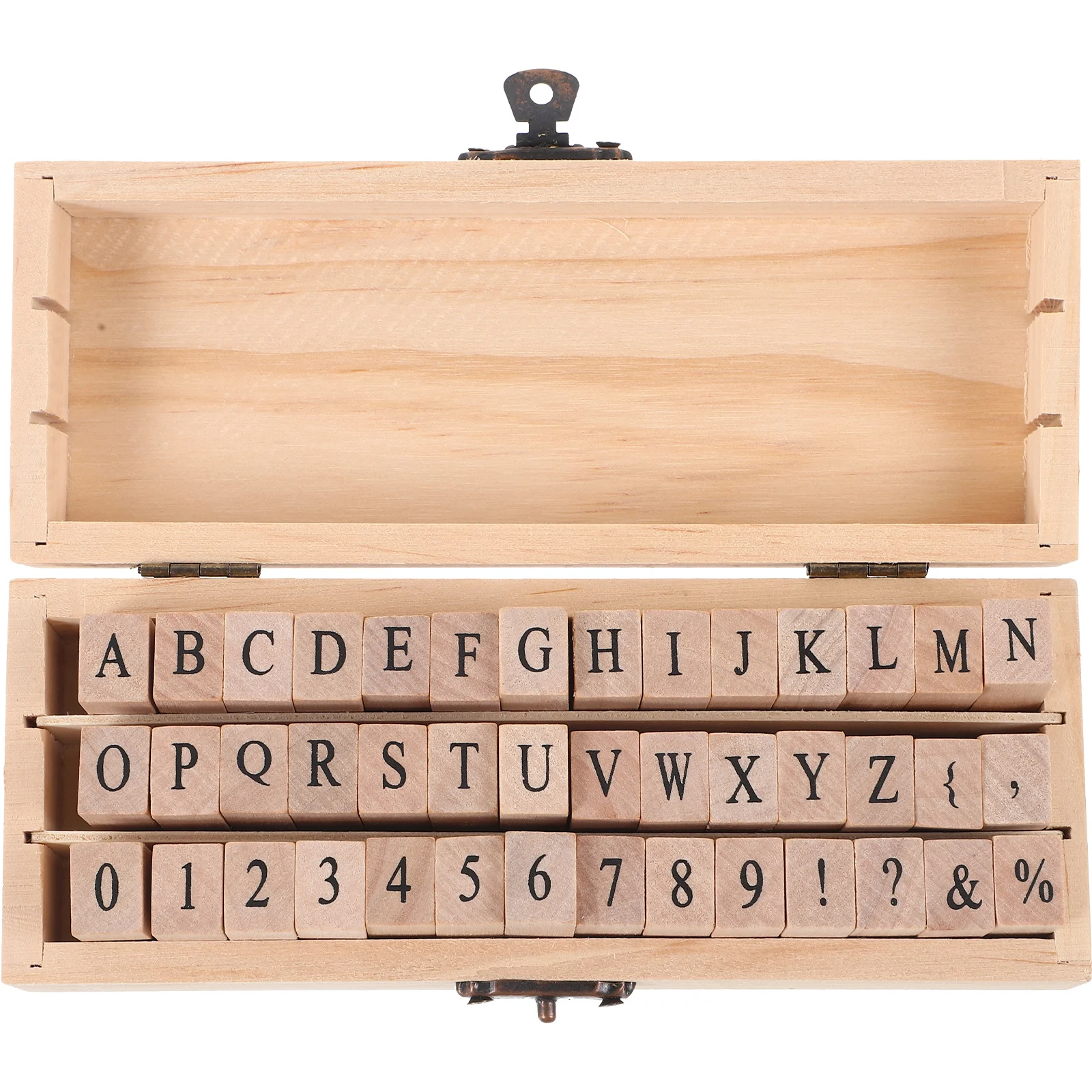 

42 Pieces Wooden Stamps Alphabet Letter Rubber Craft Set Vintage DIY Storage Box Uppercase Gifts Party Supplies