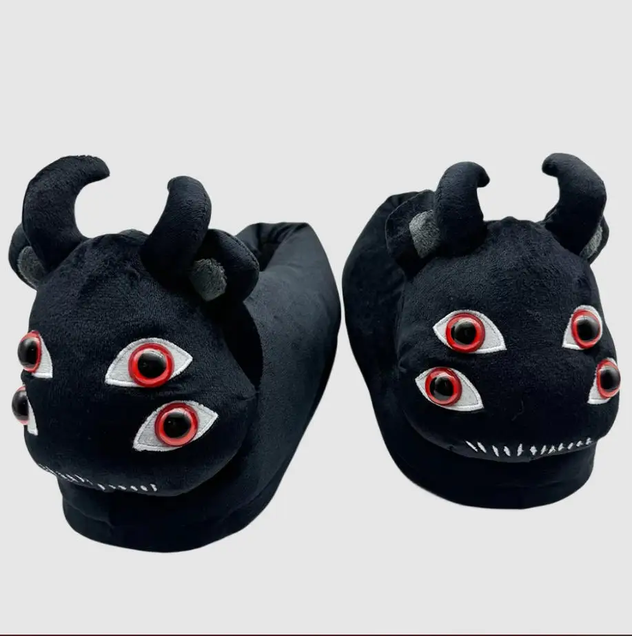 ハイランド牛ハロウィンマイケルマイヤーズチャッキーぬいぐるみスリッパホラー幽霊のような黒卿悪魔ウサギの家の靴ソフト面白いスリッパ