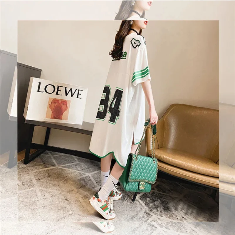 Oversized Womens Clothes Fashion Letter Printing Short Sleeve Tops Summer Short in the Front and Long in the Back T-Shirts Dress