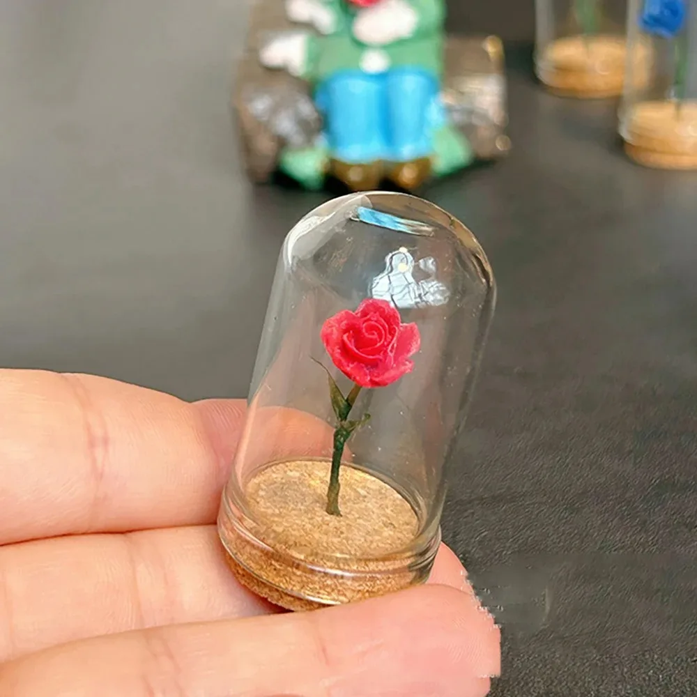 1/12 Maßstab Puppenhaus-Dekor-Accessoires, Miniatur-Rosenblütenmodell mit Glasabdeckung, Winzige Ornamente für Puppenhaus-Dekoration – Detail 3