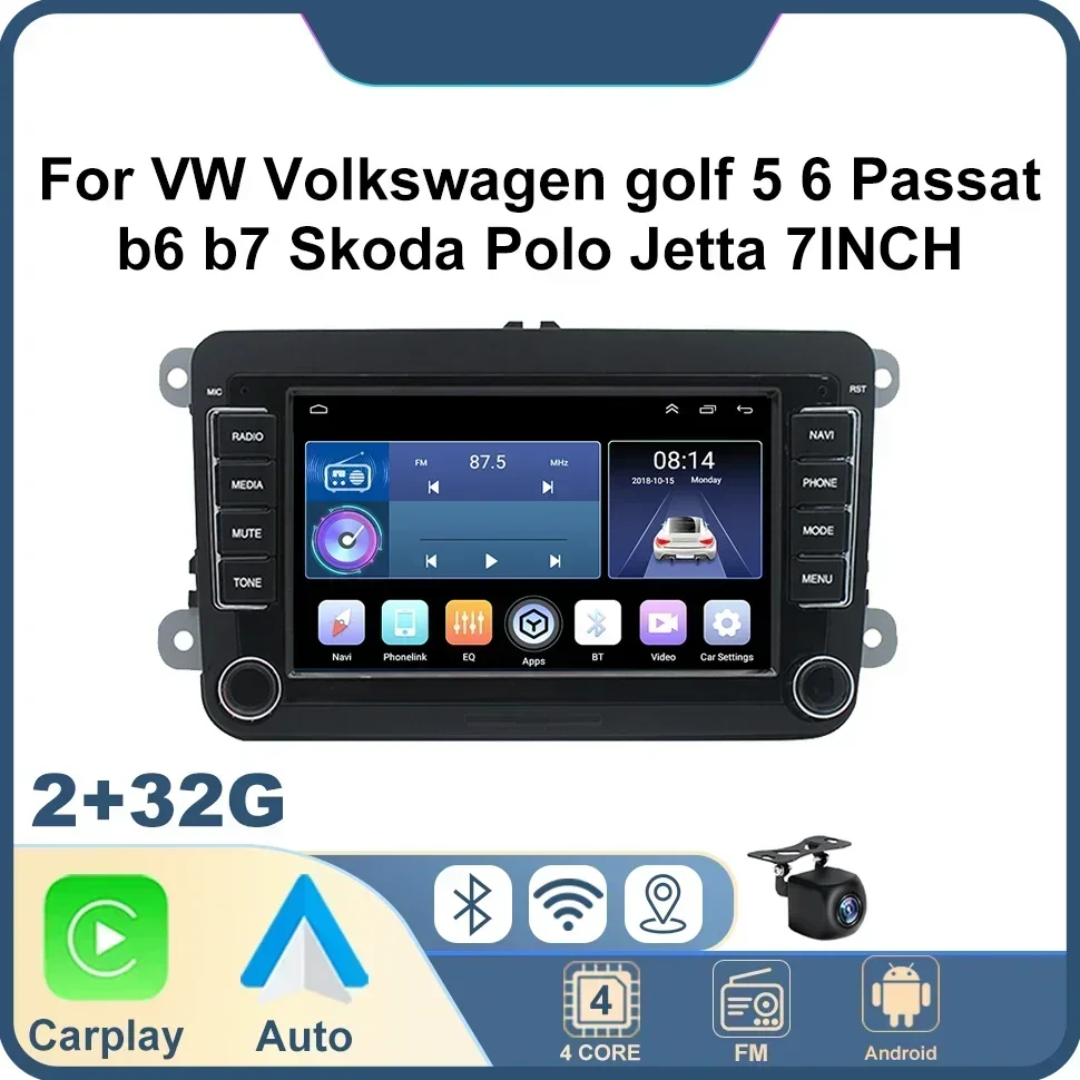 

Car Radio CarPlay Android Auto for Volkswagen VW Passat B6 B7 CC Tiguan Touran GOLF POLO CarPlay 2+32GB 7inch 2 Din Car Radio BT