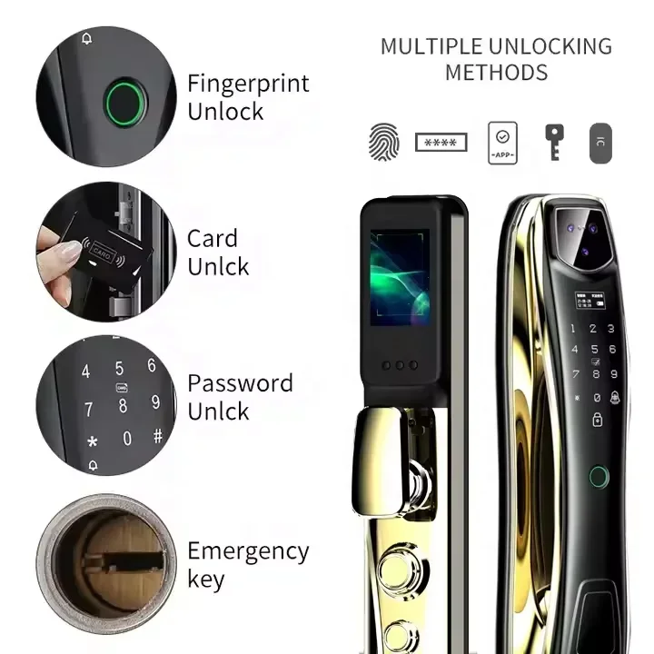 Tuya-Fingerprint Recognition Smart Door Lock, Automatic Face Door Lock, Camera Capture Function, WiFi, Cat Eye