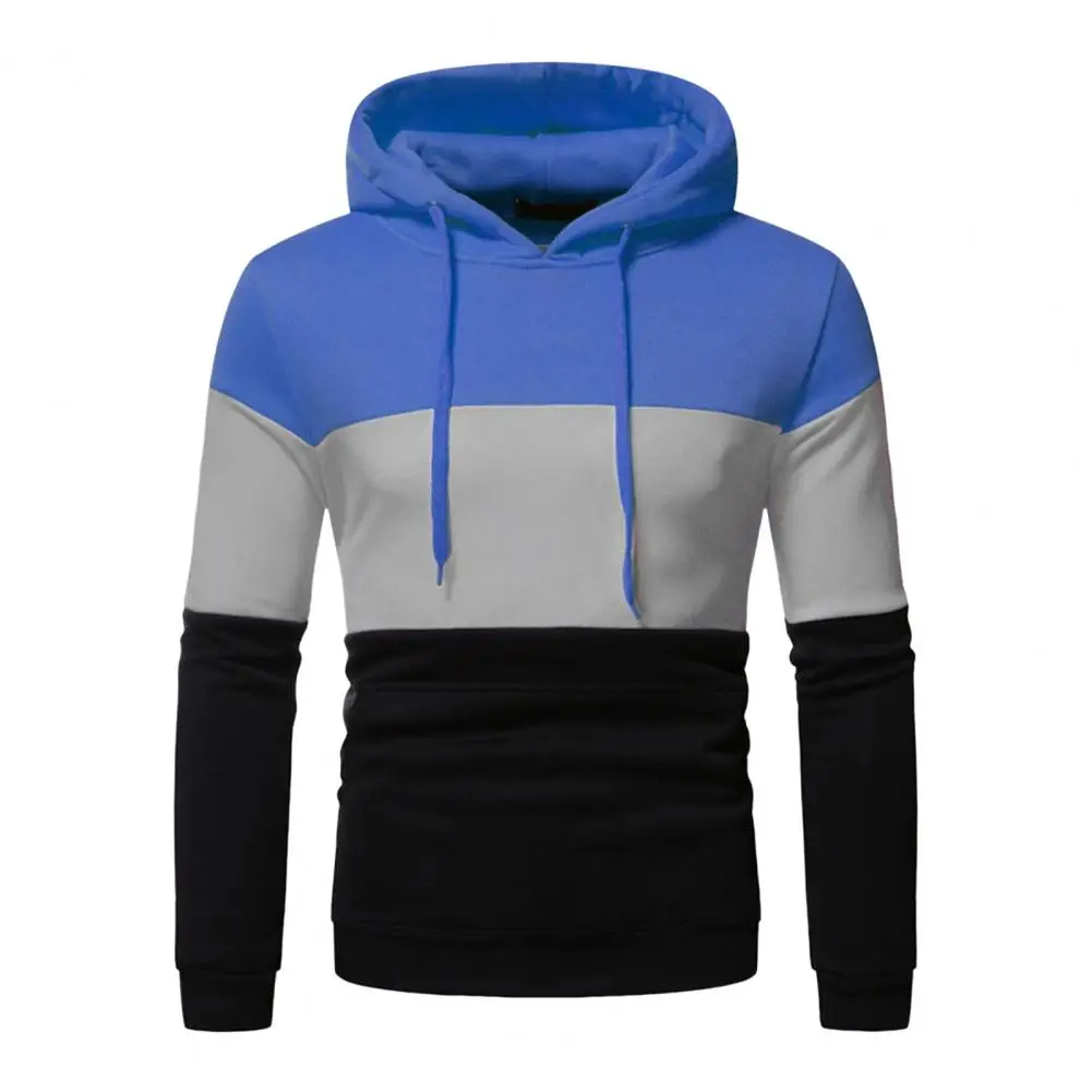 Color Block Hoodie Colorblock Drawstring Hoodie with Big Pocket for Men Retro Thin Loose School Wear Sport Top Fall Winter Long