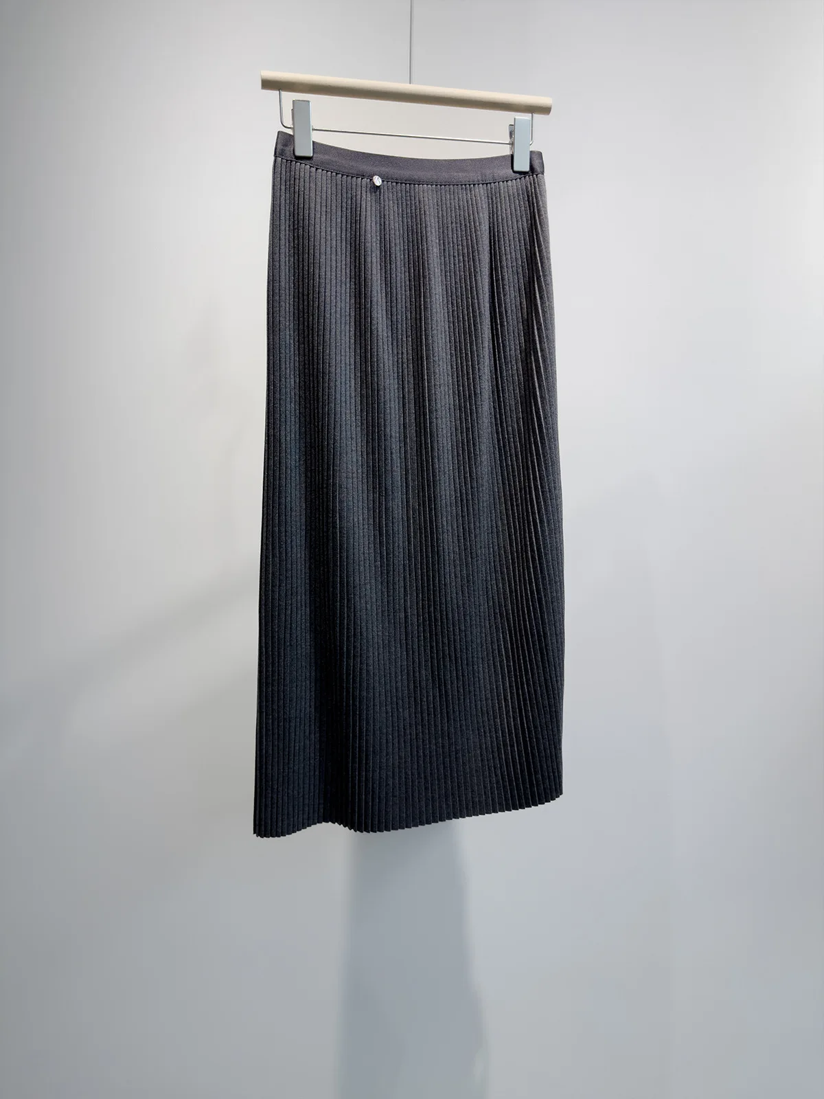 Women's Asymmetric Side Slit Pleated Midi Skirt, Draping Smooth Cashmere Silk Blend, Thick Warm High Waist Fall Winter Skirt