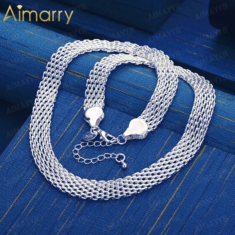 925 Sterling Silver 10mm Light Luxury Wide Mesh Collarbone Necklace 20 Inches Women's Banquet Engagement Wedding Fashion Jewelry