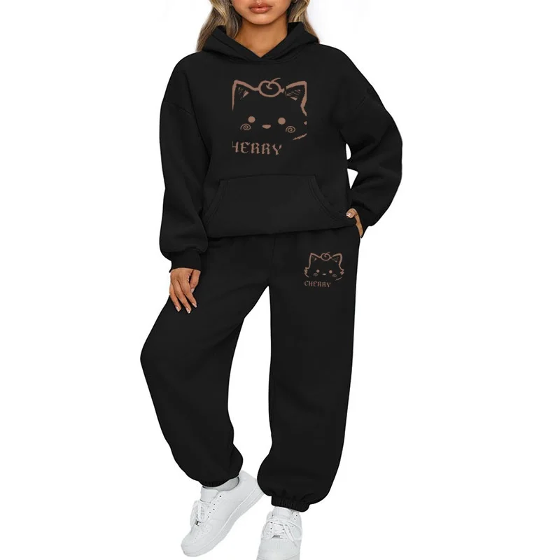 2025 autumn and winter new men's and women's couple two-piece drawstring sportswear hooded comfortable casual pullover