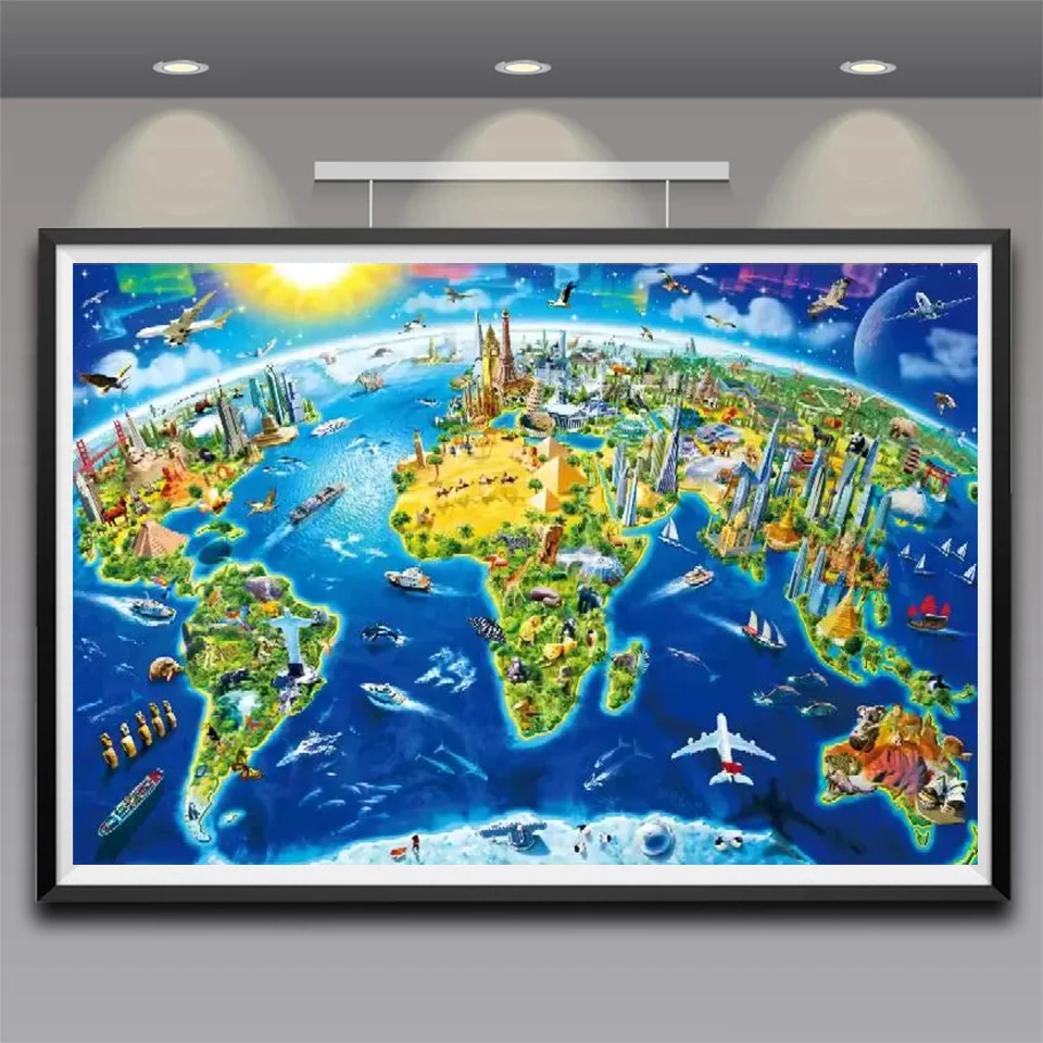 Full Square Round 5D DIY Diamond Painting World Map Full Round Drill Embroidery Cross Stitch Set Art Home Decor Gift