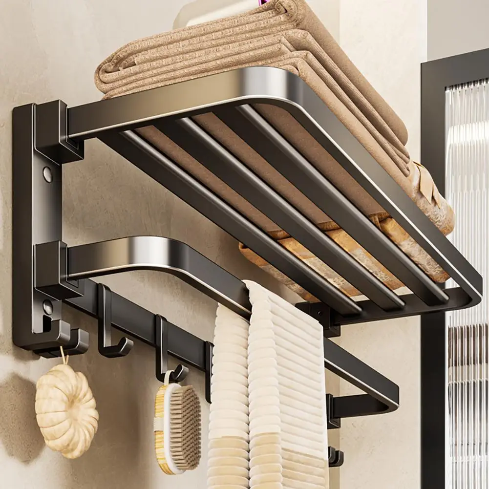Towel Rack Foldable Wall Mounted Aluminium Shelves Toilet Bathroom Hardware Pendant Set Bath Towel Holder Rod Durable
