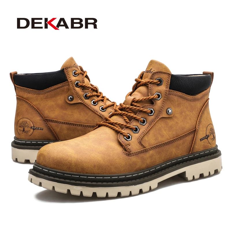 DEKABR Casual Work Shoes For Men Autumn Winter Warm Fur Plus Retro Boots Wear-Resistan Leisure Comfort Vintage Style Boots Men